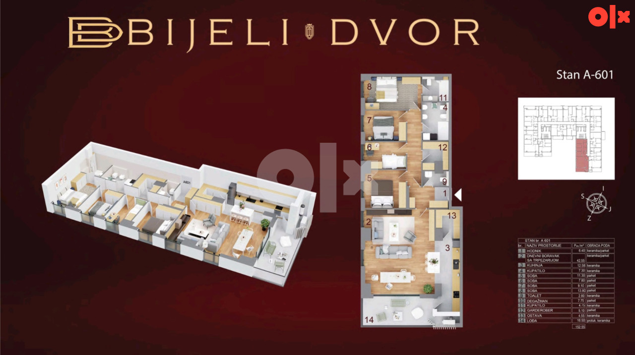Luksuzan petosoban stan 151m2 Bijeli dvor POGLED NA HRAM 17
