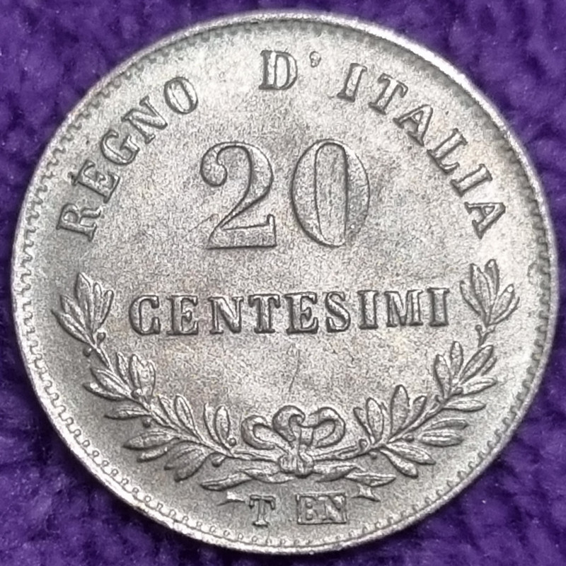 UNC - Rijetko Italija 20 Centesimi 1863 T BN - SREBRO