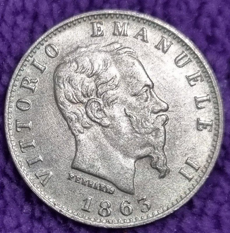 UNC - Rijetko Italija 20 Centesimi 1863 T BN - SREBRO