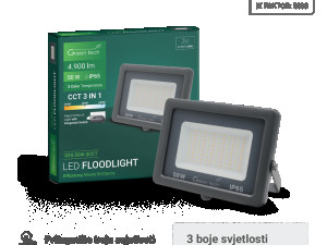 LED reflektor Green Tech 50W, 3CCT, IP65, aluminij