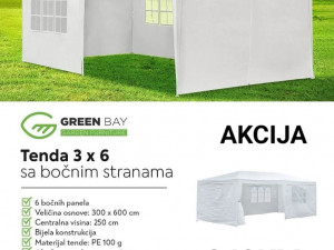 Baštenska tenda šator 3 x 6m sa 6 bočnih strana