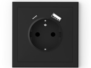 COMM Schuko uticnica s USB A+C, crna 043-619 (KOM)