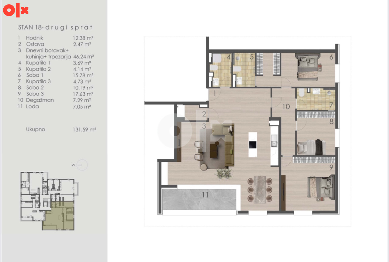 EKSKLUZIVAN ČETVEROSOBAN STAN 132 m2 BREKA BALKON 15