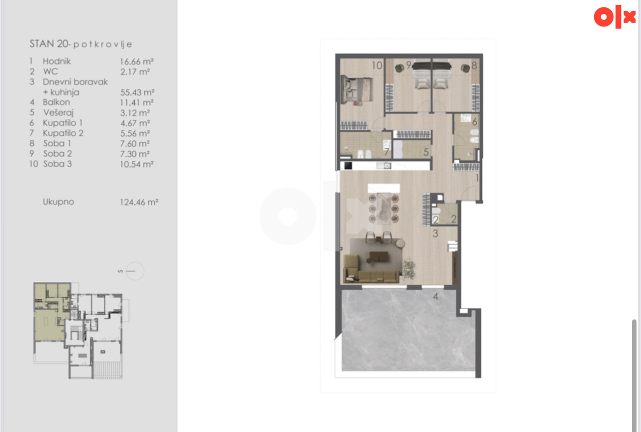 PREMIUM ČETVEROSOBAN STAN 125 m2 BREKA balkon LUX novogradnja 19
