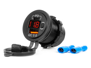 Auto upaljač voltmetar USB-A USB-C 12-24V AMIO 042063