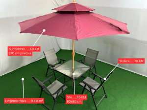 Suncobran 270cm 80 KM / Stol 80x80 65 KM