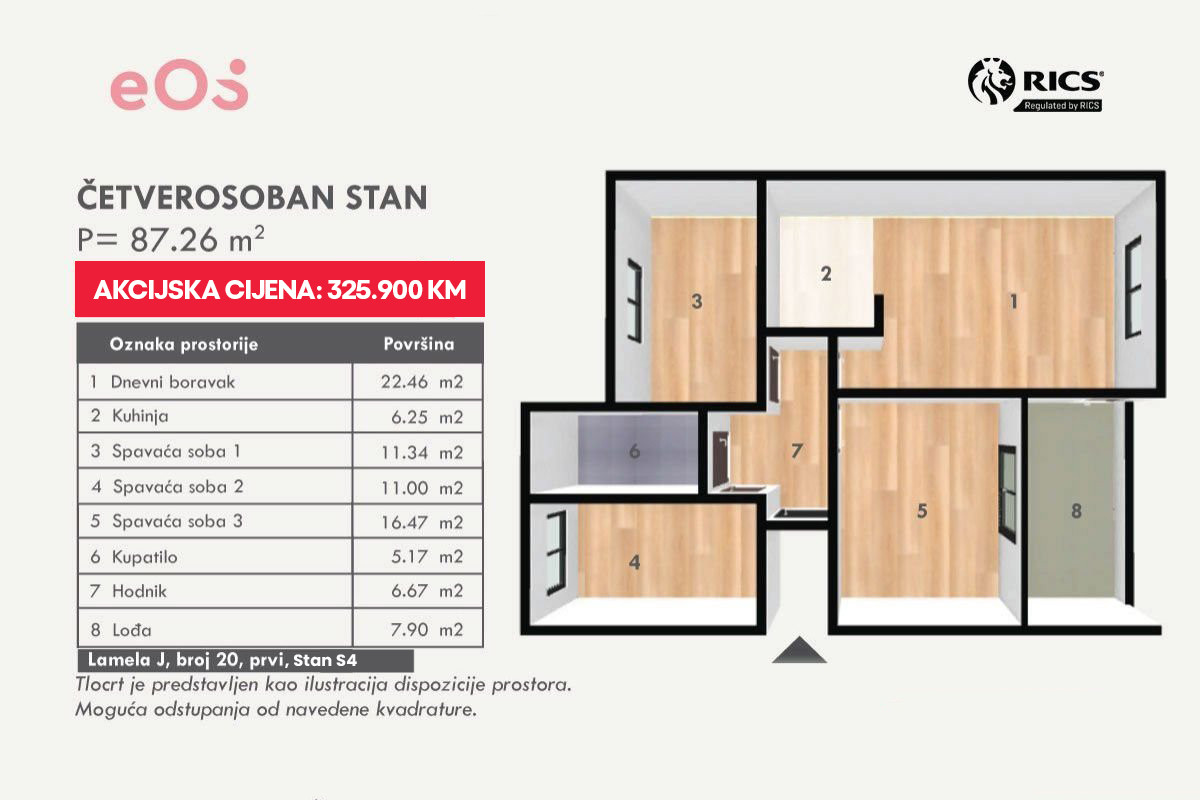 Vrtovi Sunca, četverosoban stan 87m2 2