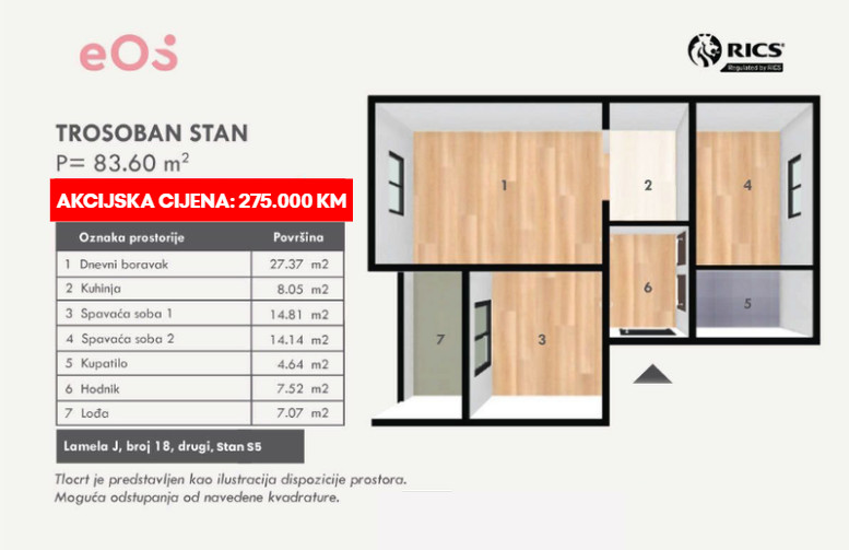 VRTOVI SUNCA - Trosoban stan 83.60m2 2