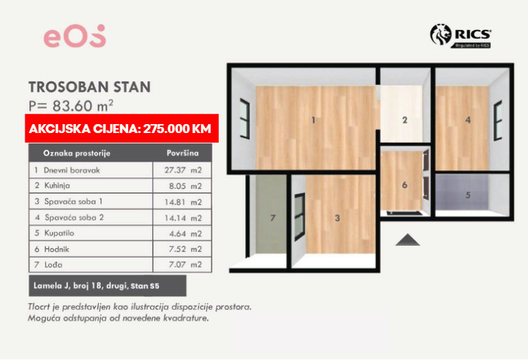 VRTOVI SUNCA - Trosoban stan 83.60m2 2