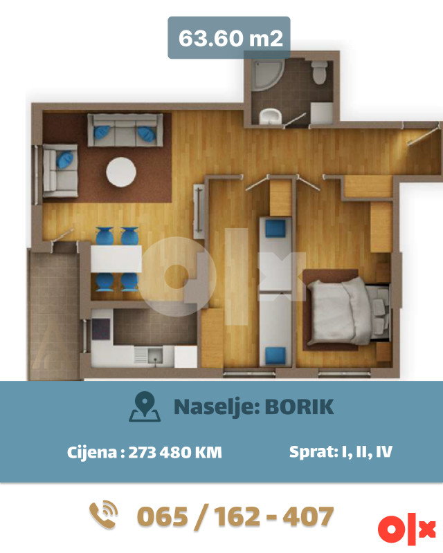 Trosoban stan 63.6m2 - Borik, Banjaluka