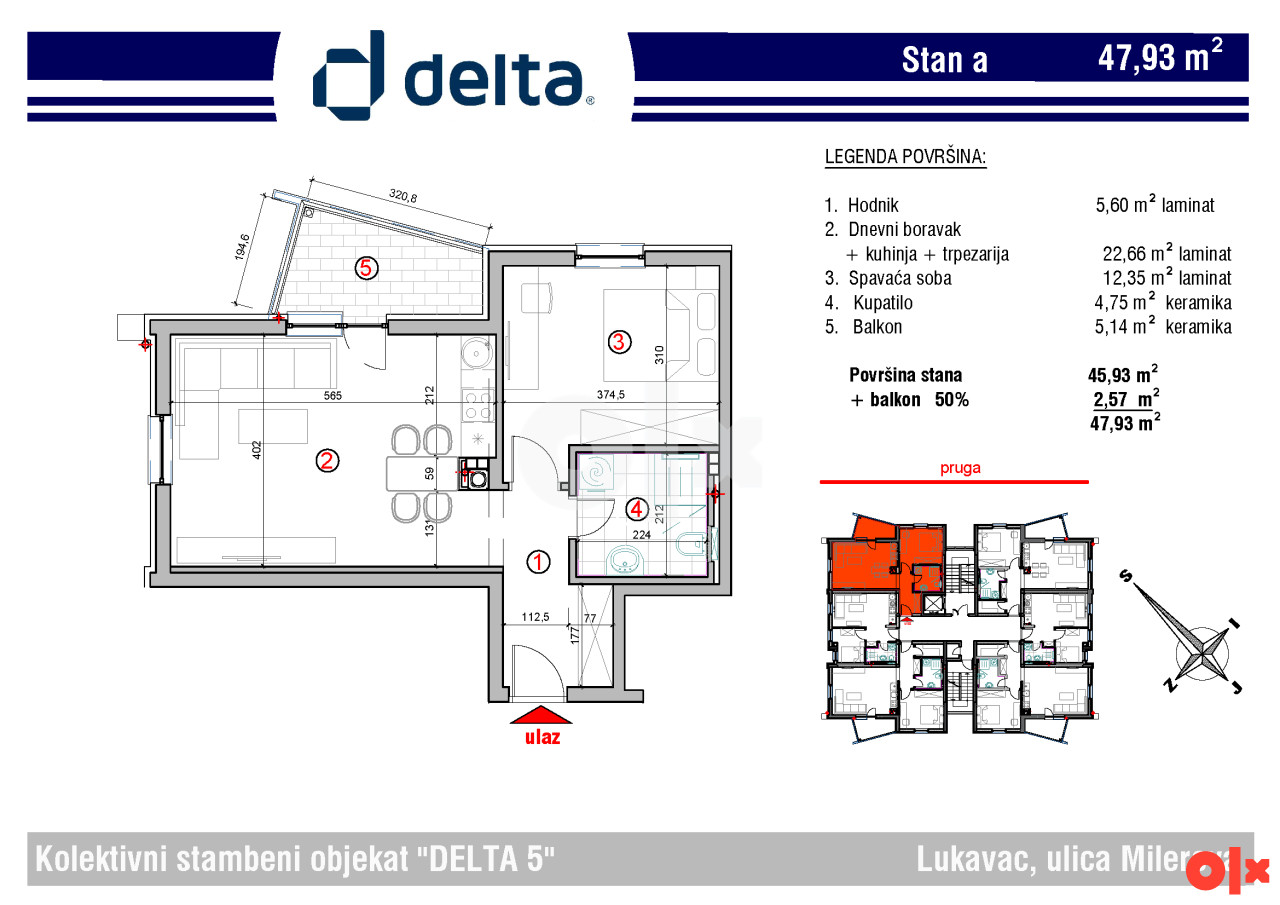 Stan u  Lukavcu od 47,93 m2 2