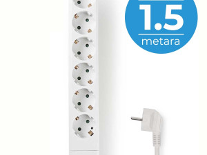Produžni Kabel | 6 Utičnica | Kabel 1.5 m | Bijeli