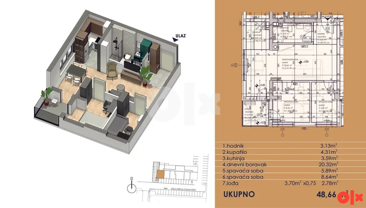 Trosoban stan 49m2 Borik Banja Luka KOMPENZACIJA 3