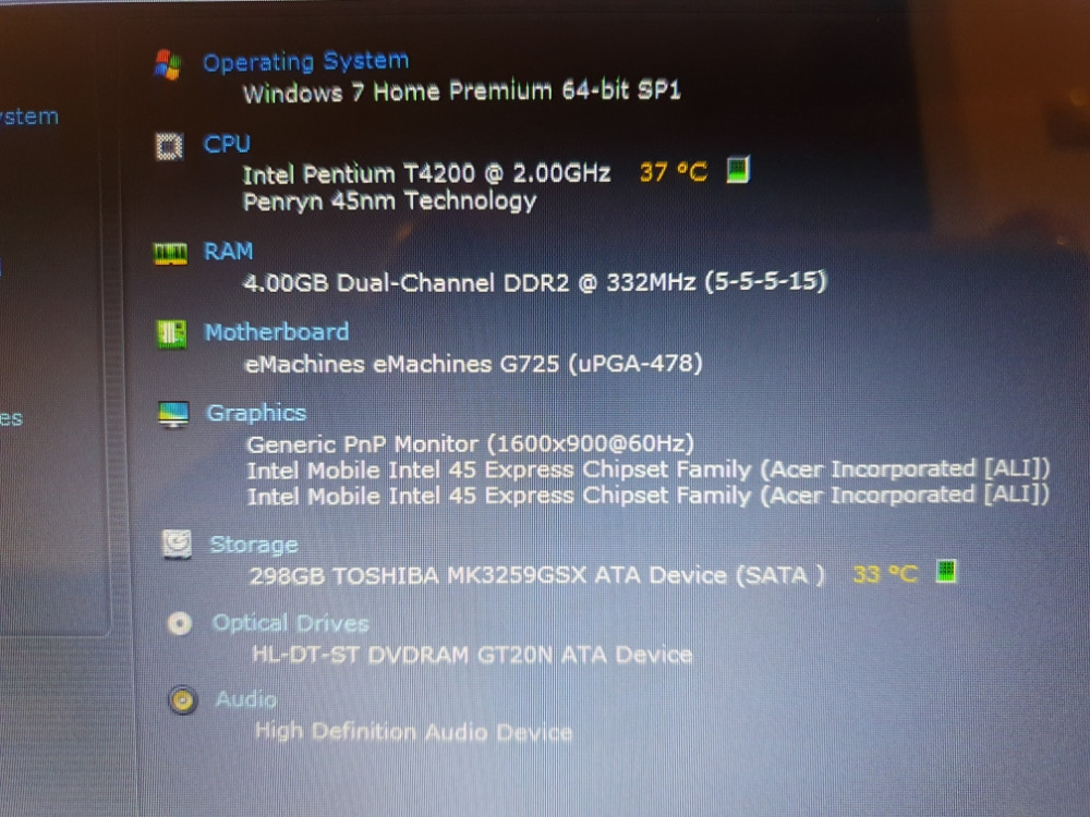Acer eMashines G725/4GB Ram-a/320GB HDD