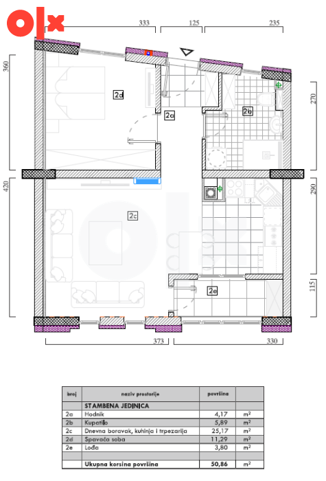 Dvosoban stan 50,86 m² Lukavac - Ansicht 2