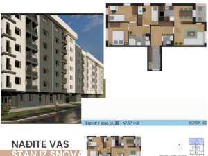 Odlican trosoban stan 67.97m2, Borik