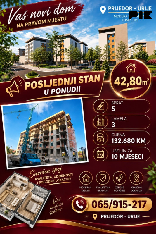 Stan od 42 m2  u Prijedoru- Urije