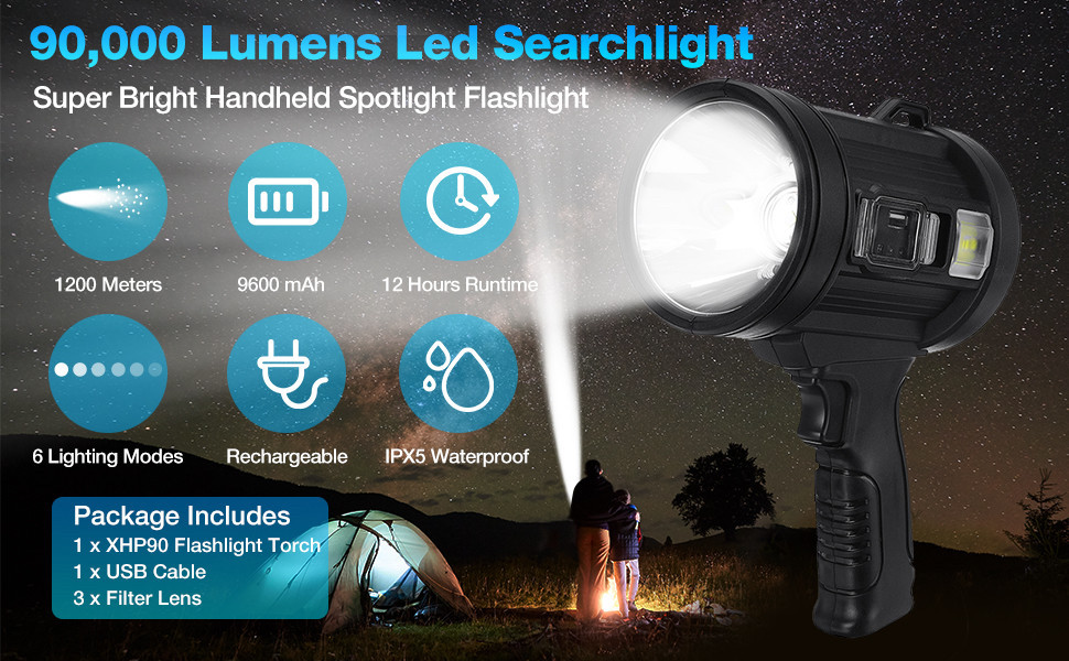 Baterijska lampa/Led/Solarna/Filteri/Tripod + Powerbank