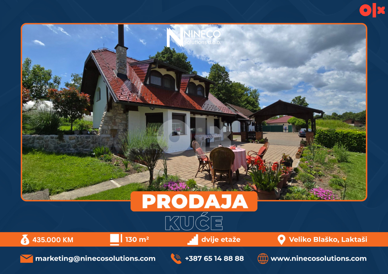 KUĆA I IMANJE - VELIKO BLAŠKO - 130 m2 (Opština Laktaši)