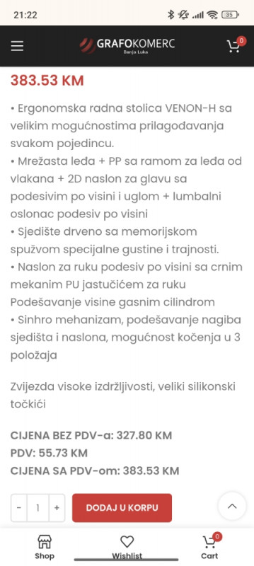 Ergonomska Radna Kancelarijska Stolica Venon-H Mrezasta Crna
