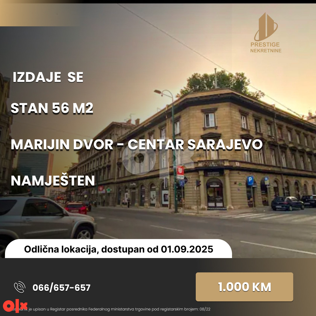 IZDAJE SE - Stan 56 m2 - Marijin Dvor - Sarajevo