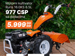 Benzinski motokultivator Ruris 977CSP 16.0KS 6.5L sa dodacima