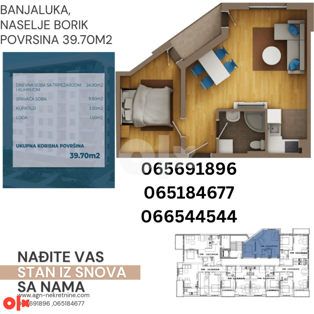 TOP PONUDA- STAN 39.70M2, NA ODLICNOJ LOKACIJI, BORIK