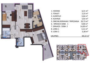 Trosoban stan 69m2 naselje Mjesec Banja Luka