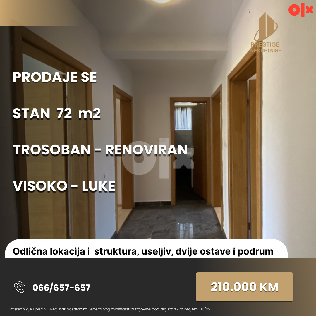 Stan 72 m2 - TROSOBAN - VISOKO - LUKE
