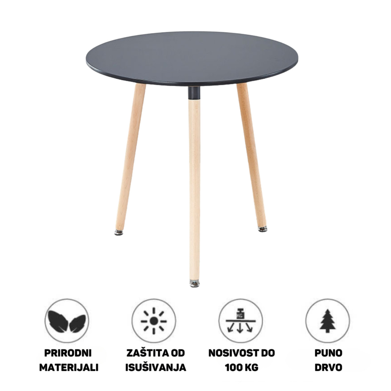GIGA.BA TERRA TRPEZARIJSKI OKRUGLI STOL 80 CM CRNI