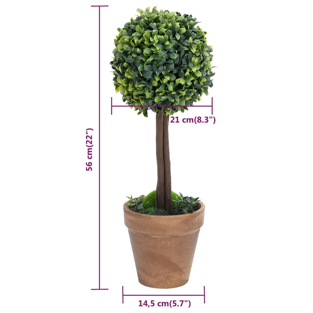 Umjetni šimširi s posudama 2 kom u obliku kugle zeleni 56 cm