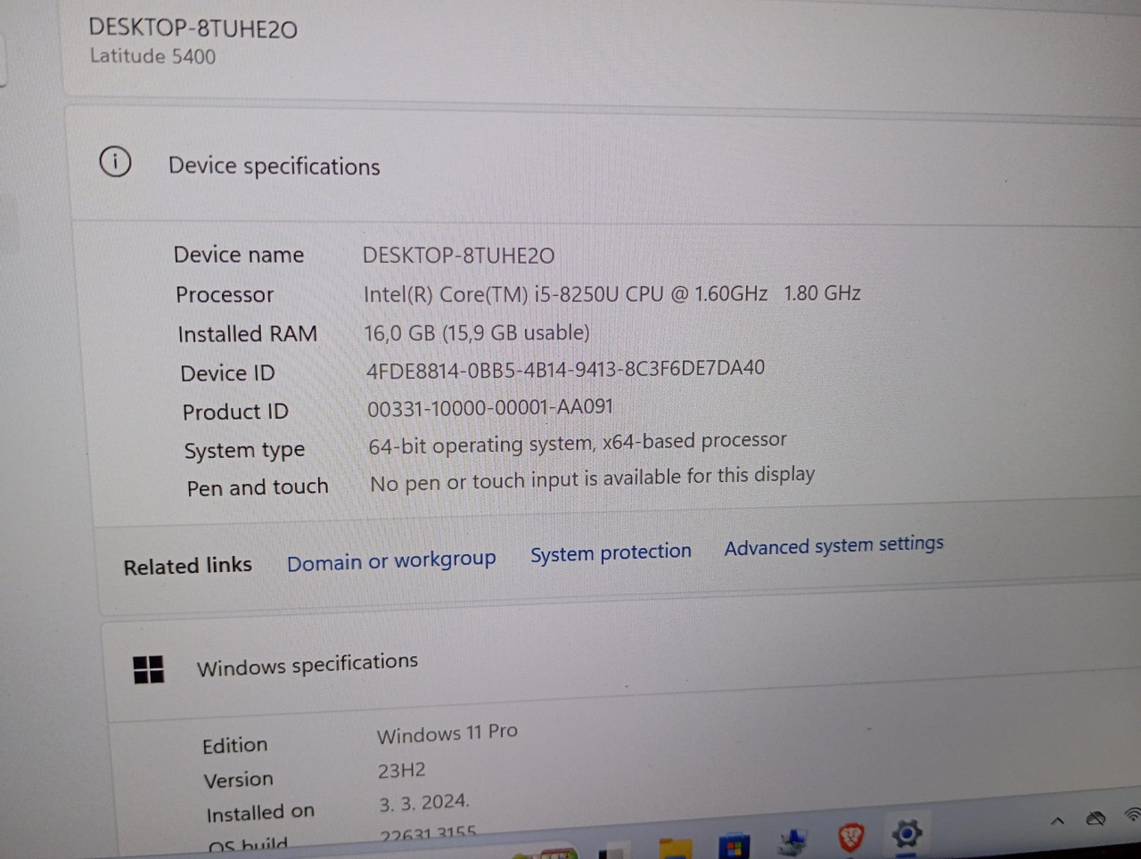 Dell 5400 i5 8250U ,16 gb , ssd 256, 14.0" , bat 3h