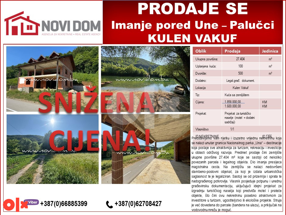 SNIEŽNO - Kuća, zemljište pored Une - Palučci - KULEN VAKUF