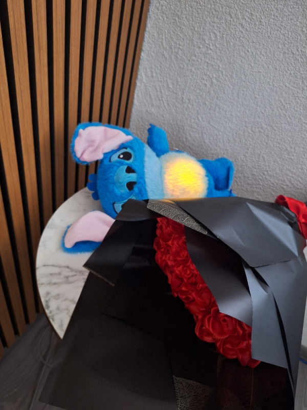 POKLON BUKET RUZA I STITCH KOJI DISE RODJENDAN GODISNJICA