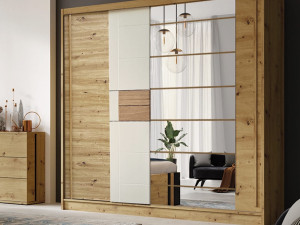 KLIZNI ORMAR 200 cm x 215 cm HRAST + BEŽ