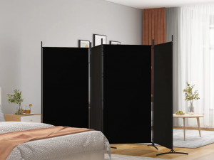 Sobna pregrada s 4 panela crna 346x180 cm od tkanine 350265