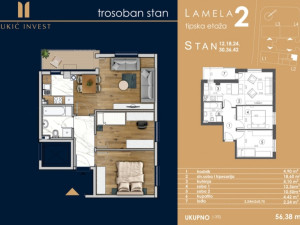 TROSOBAN STAN, 56,38m2, KOMPLEKS SKY