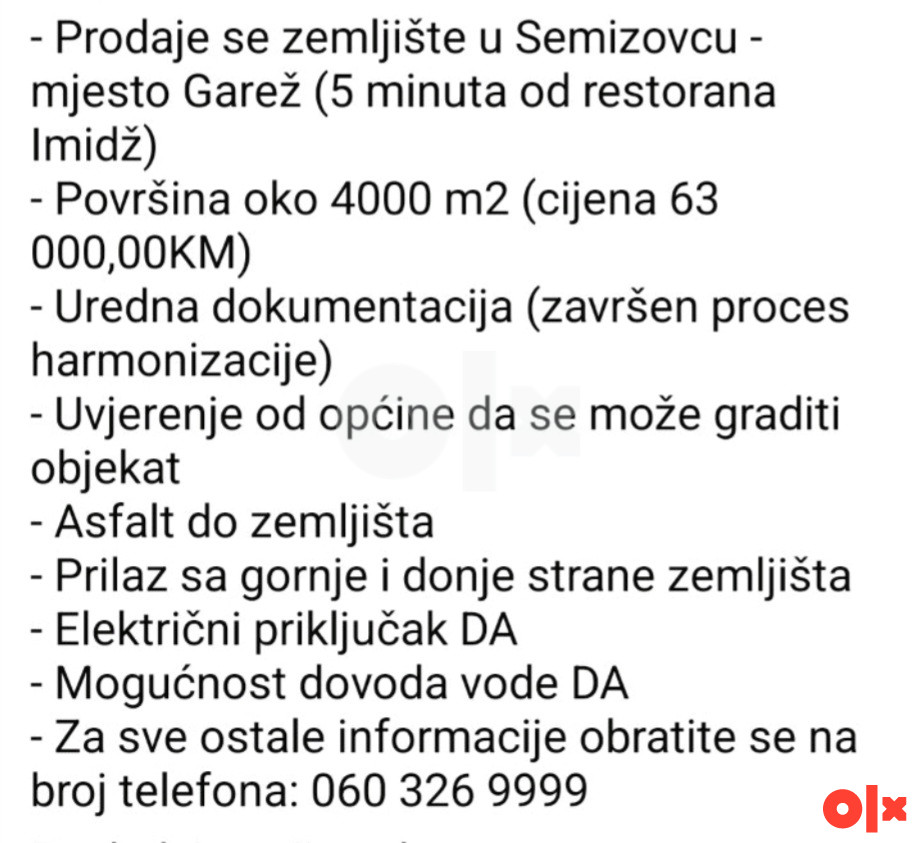 Zemljište Semizovac 4000m2 2