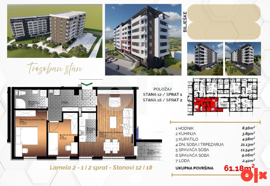 Trosoban stan 61m2 Starčevica Banja Luka 6