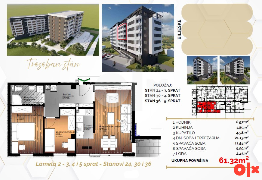 Trosoban stan 61m2 Starčevica Banja Luka 7