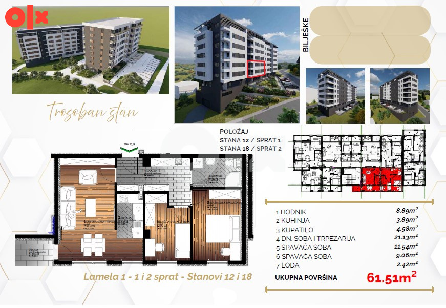Trosoban stan 61m2 Starčevica Banja Luka 8