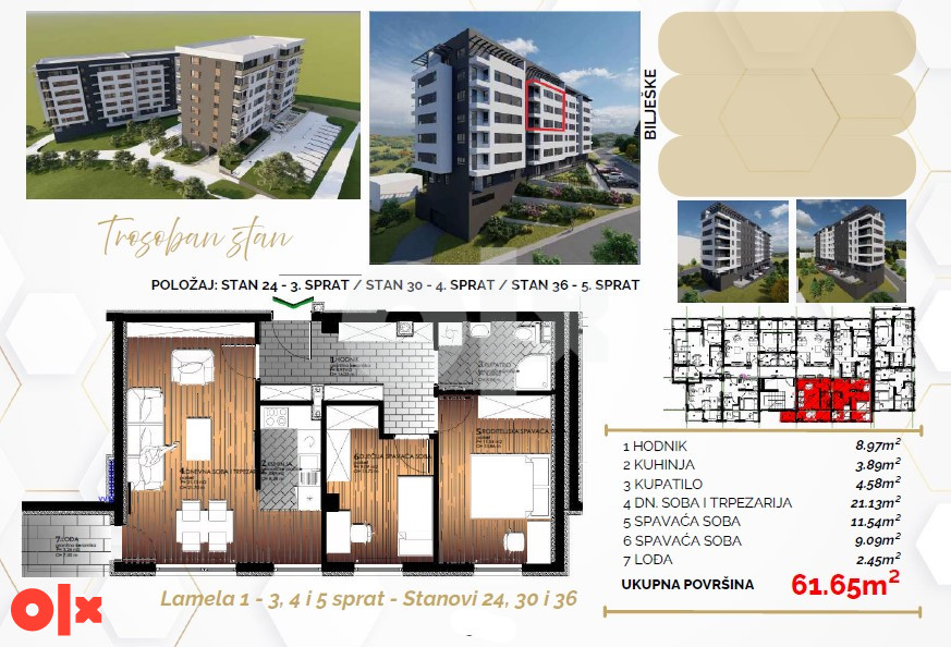 Trosoban stan 61m2 Starčevica Banja Luka 9