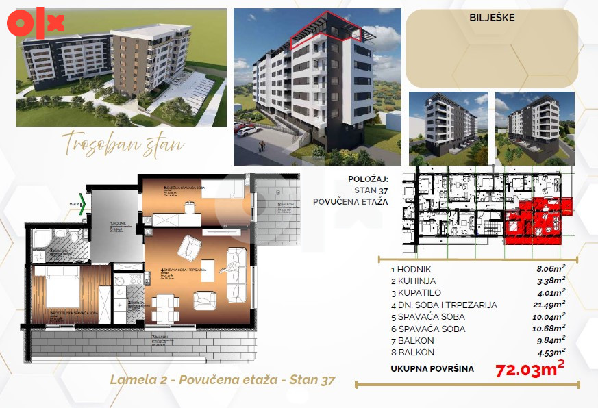 Trosoban stan 72-73m2 Starčevica Banja Luka PENTHAUS KOMPENZACIJA 6