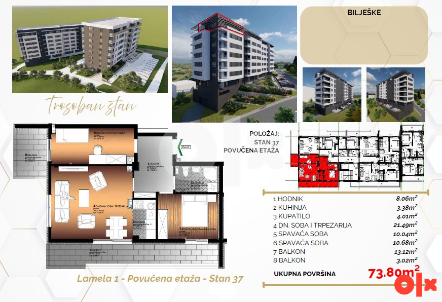 Trosoban stan 72-73m2 Starčevica Banja Luka PENTHAUS KOMPENZACIJA 7