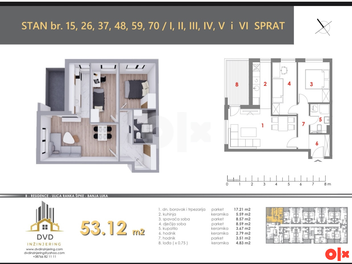 Stanovi od 49 do 70m2 u ulici Ranka Sipke pored naselja Panorama 8