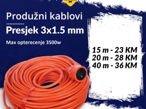 Produžni kablovi 15, 20 i 40 metara (3x1,5 mm)