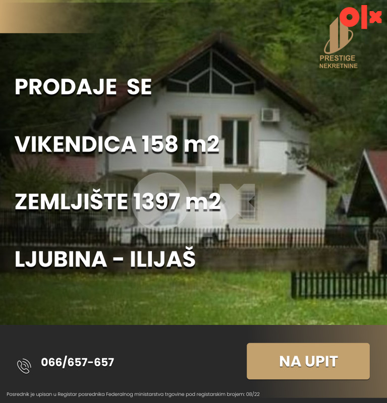 Vikendica 158 m2 - zemljište 1397 m2 - Ljubina Ilijaš
