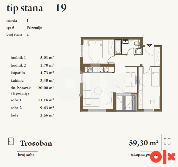 Trosoban stan 59m2 Hisete/Kočićev vijenac Banja Luka 5