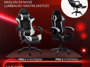 Gaming Stolica PODESIVA PRO stolica za gejming CRNO-BIJELA