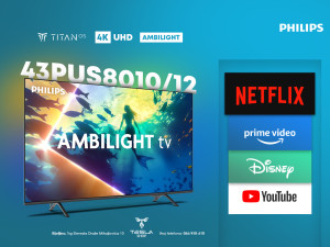 TV Philips 43" AMBILIGHT Smart 43PUS8010/12 4K Titan OS Televizor